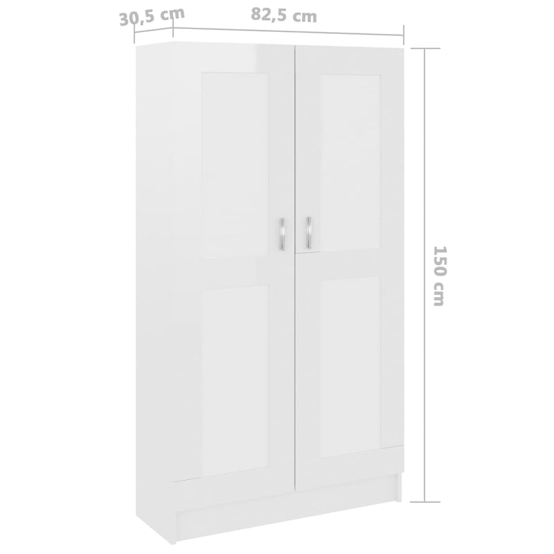 vidaXL magasfényű fehér szerelt fa könyvszekrény 82,5 x 30,5 x 150 cm