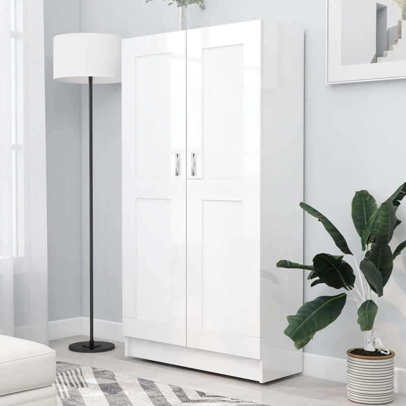 vidaXL magasfényű fehér szerelt fa könyvszekrény 82,5 x 30,5 x 150 cm
