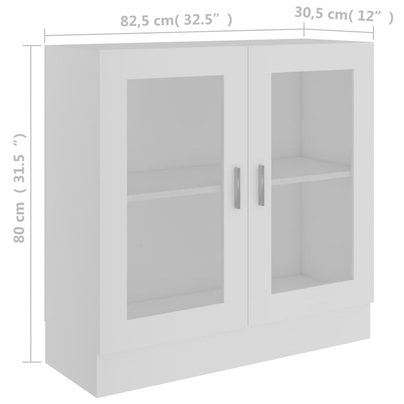 vidaXL fehér szerelt fa vitrinszekrény 82,5 x 30,5 x 80 cm