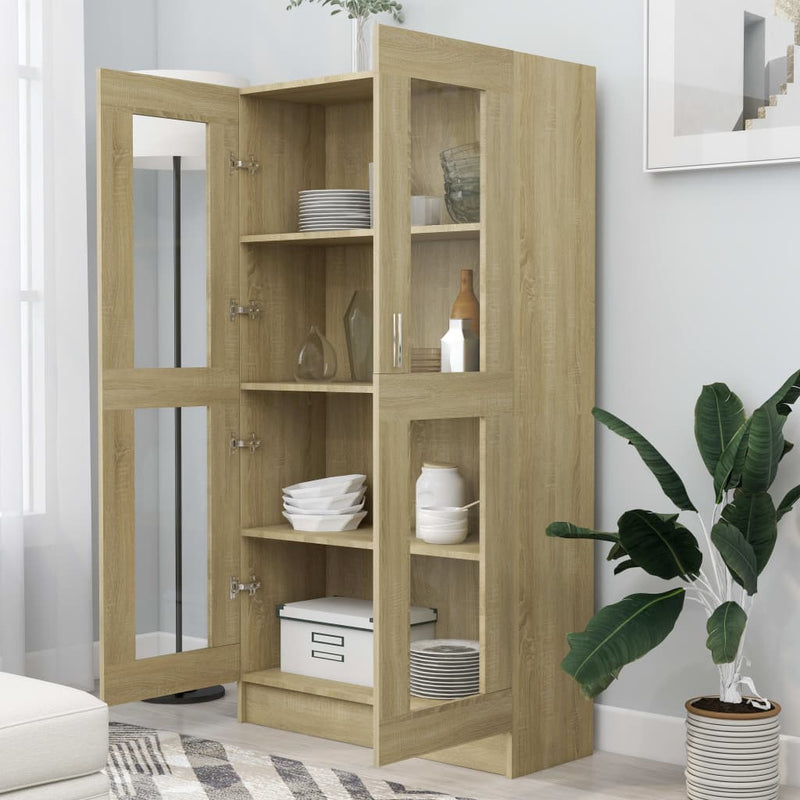 vidaXL sonoma tölgy színű szerelt fa vitrinszekrény 82,5x30,5x150 cm
