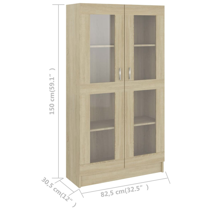 vidaXL sonoma tölgy színű szerelt fa vitrinszekrény 82,5x30,5x150 cm