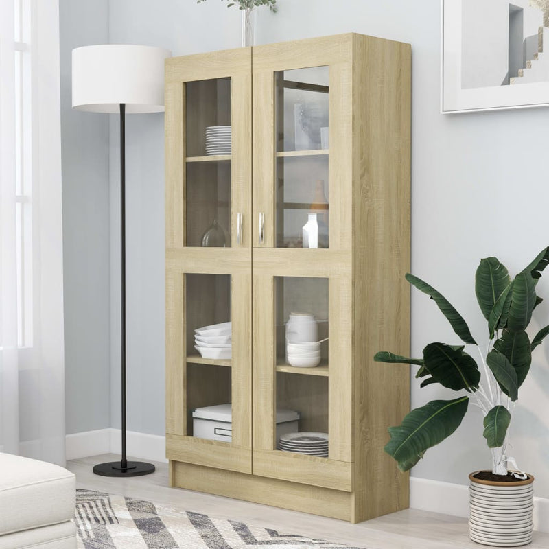 vidaXL sonoma tölgy színű szerelt fa vitrinszekrény 82,5x30,5x150 cm