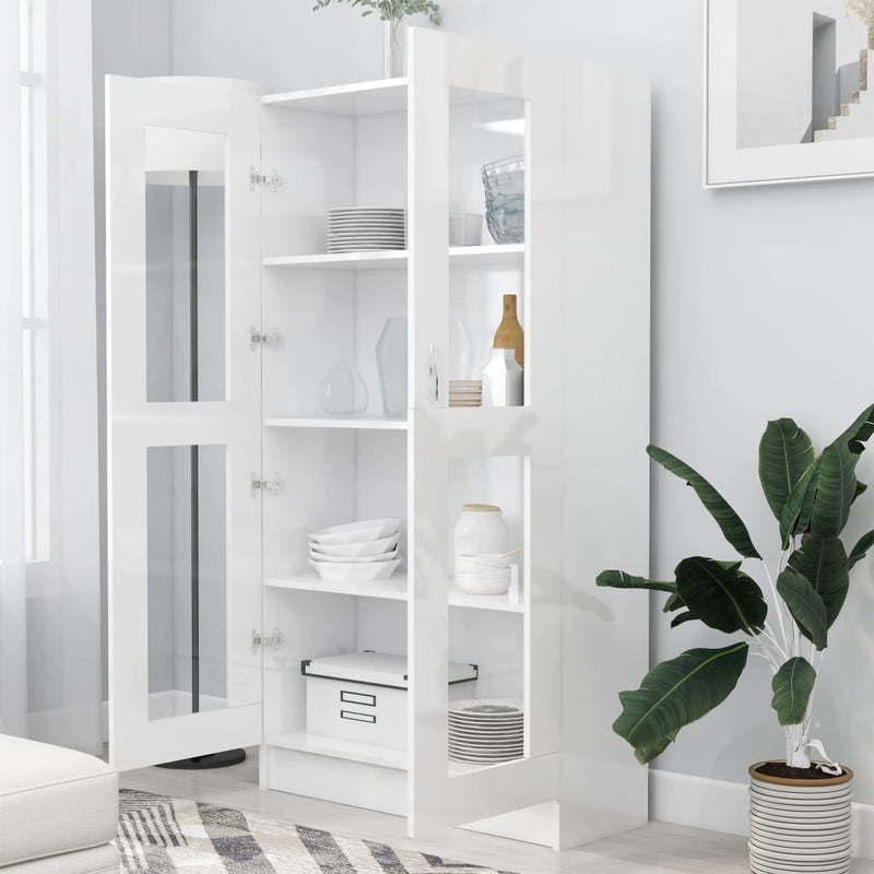 vidaXL magasfényű fehér szerelt fa vitrinszekrény 82,5 x 30,5 x 150 cm
