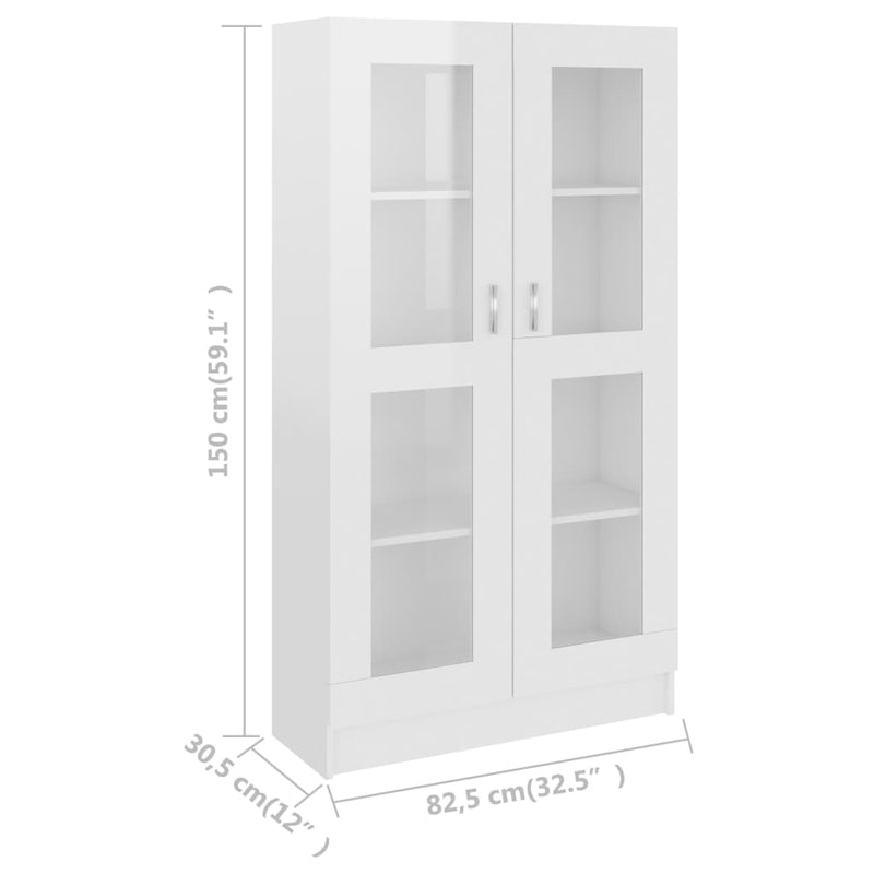 vidaXL magasfényű fehér szerelt fa vitrinszekrény 82,5 x 30,5 x 150 cm