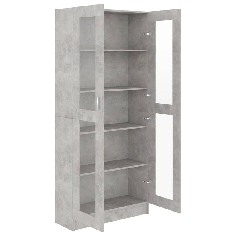 vidaXL betonszürke szerelt fa vitrinszekrény 82,5 x 30,5 x 185,5 cm