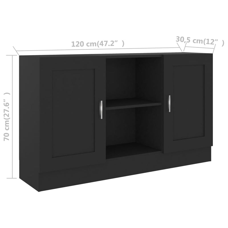 vidaXL fekete szerelt fa tálalószekrény 120 x 30,5 x 70 cm