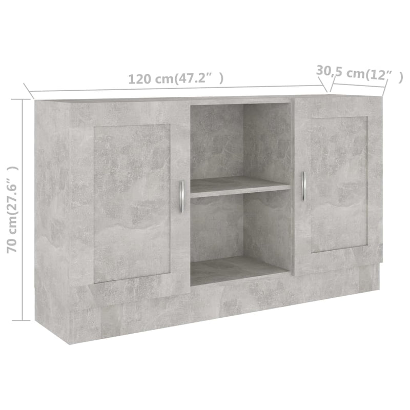 vidaXL betonszürke szerelt fa tálalószekrény 120 x 30,5 x 70 cm