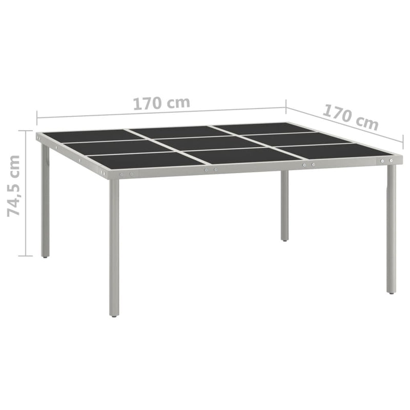 vidaXL üveg és acél kerti étkezőasztal 170 x 170 x 74,5 cm