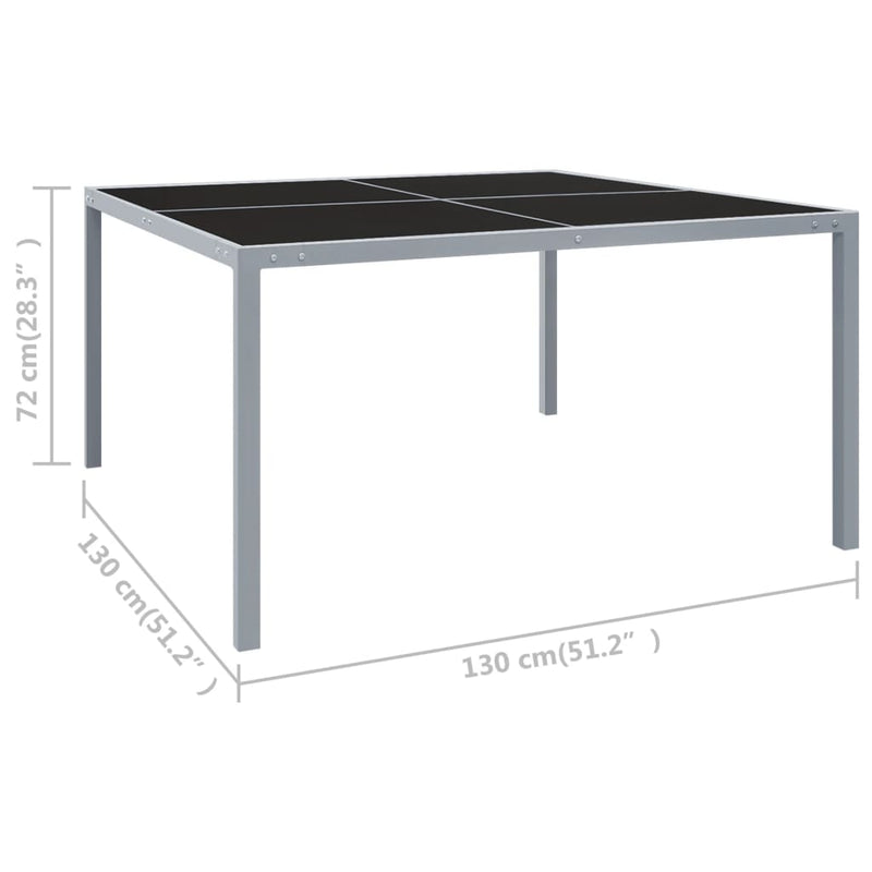 vidaXL szürke acél és üveg kerti asztal 130 x 130 x 72 cm