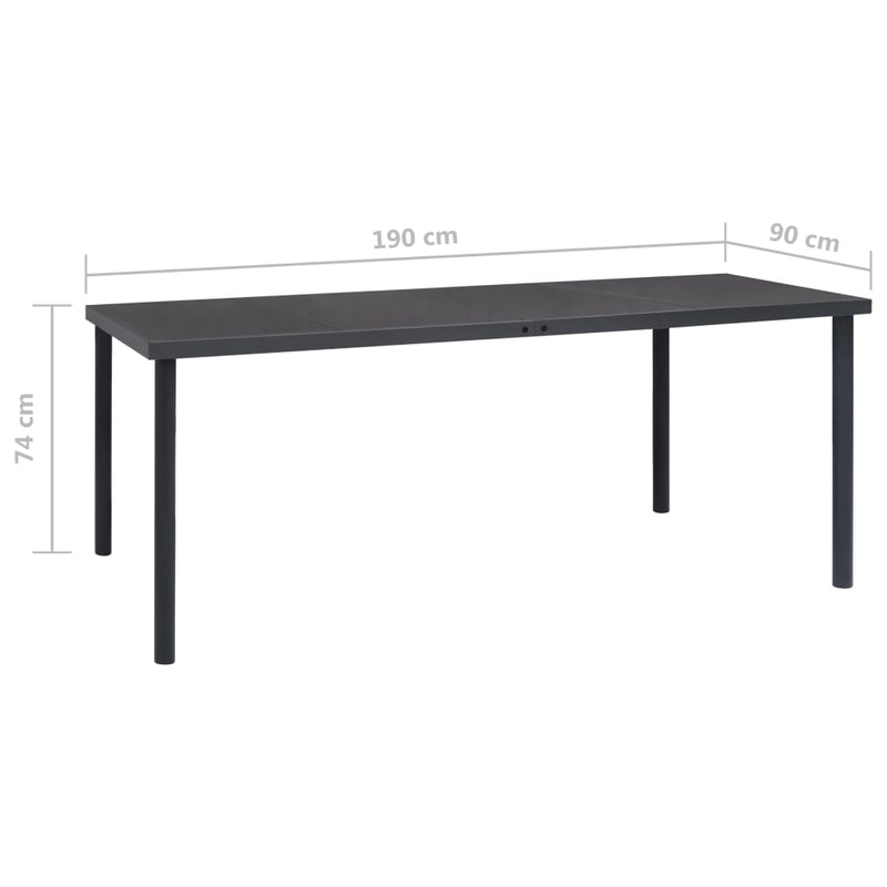 vidaXL antracitszürke kültéri étkezőasztal 190 x 90 x 74 cm