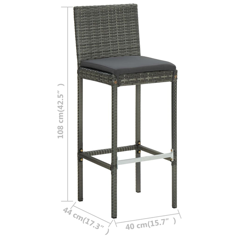 vidaXL 4 db szürke polyrattan kerti bárszék párnával