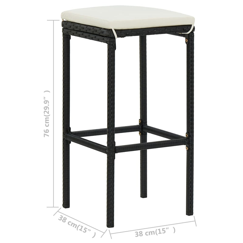 vidaXL 2 db fekete polyrattan bárszék párnával