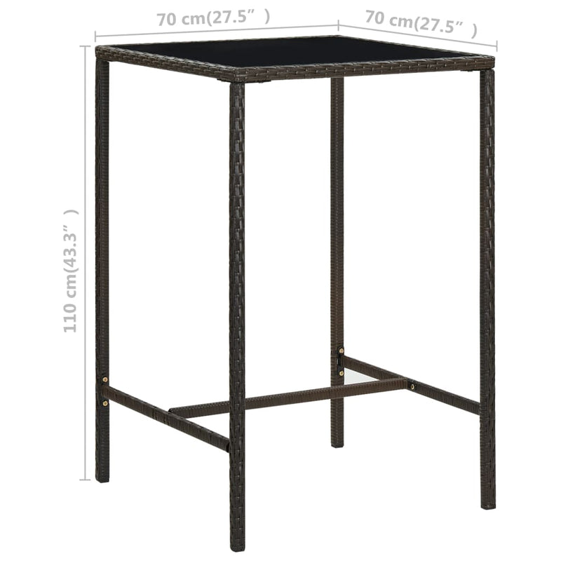 vidaXL barna polyrattan és üveg kerti bárasztal 70 x 70 x 110 cm