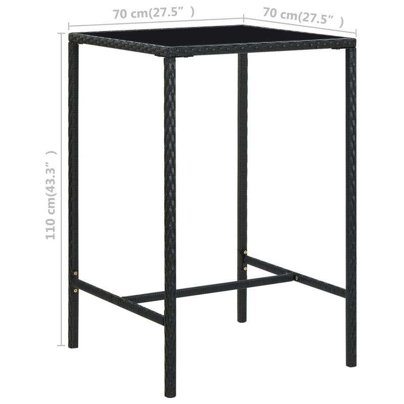 vidaXL fekete polyrattan és üveg kerti bárasztal 70 x 70 x 110 cm