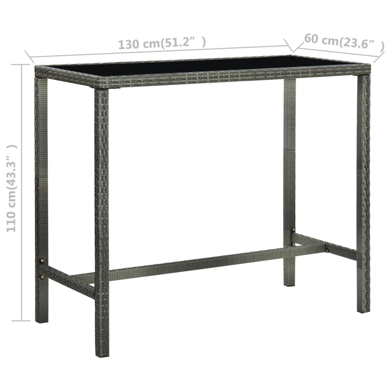 vidaXL szürke polyrattan és üveg kerti bárasztal 130 x 60 x 110 cm