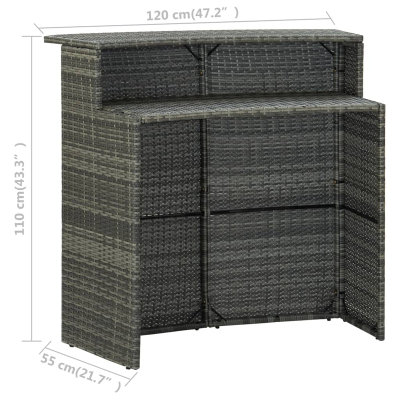 vidaXL szürke polyrattan kerti bárasztal 120 x 55 x 110 cm