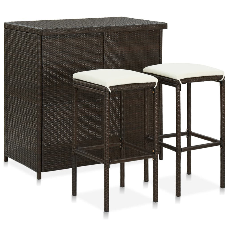vidaXL 3 darabos barna polyrattan bárszett