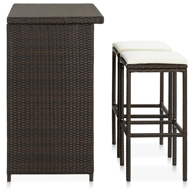 vidaXL 3 darabos barna polyrattan bárszett