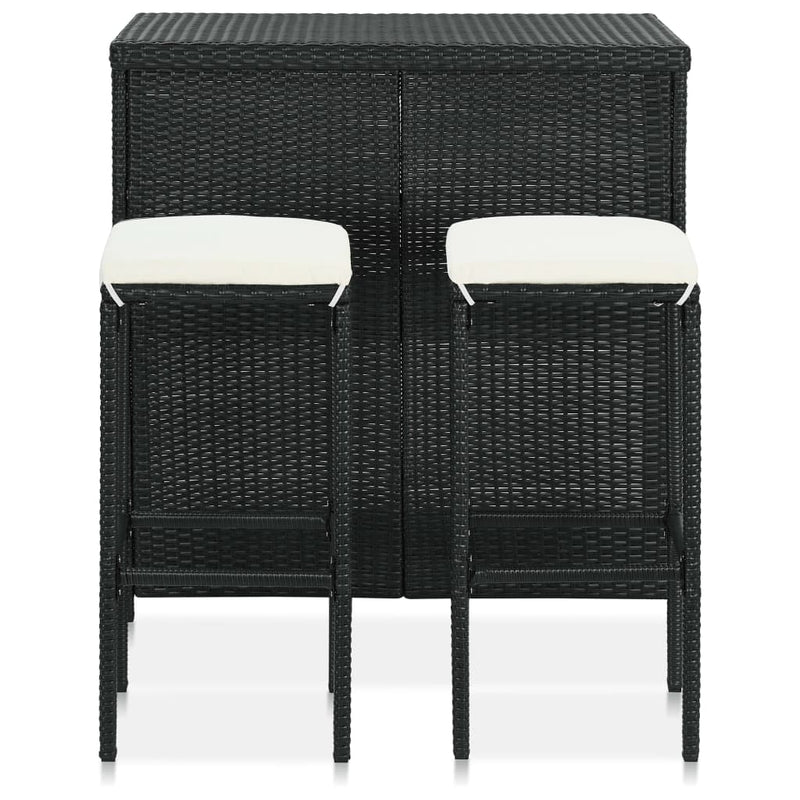 vidaXL 3 részes fekete polyrattan bárszett