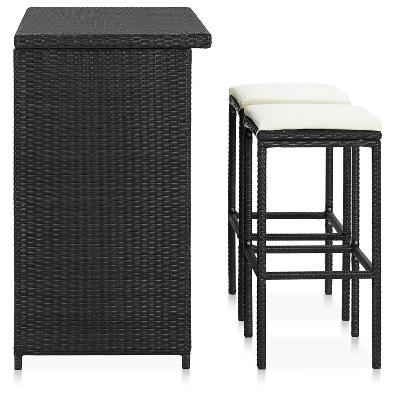 vidaXL 3 részes fekete polyrattan bárszett
