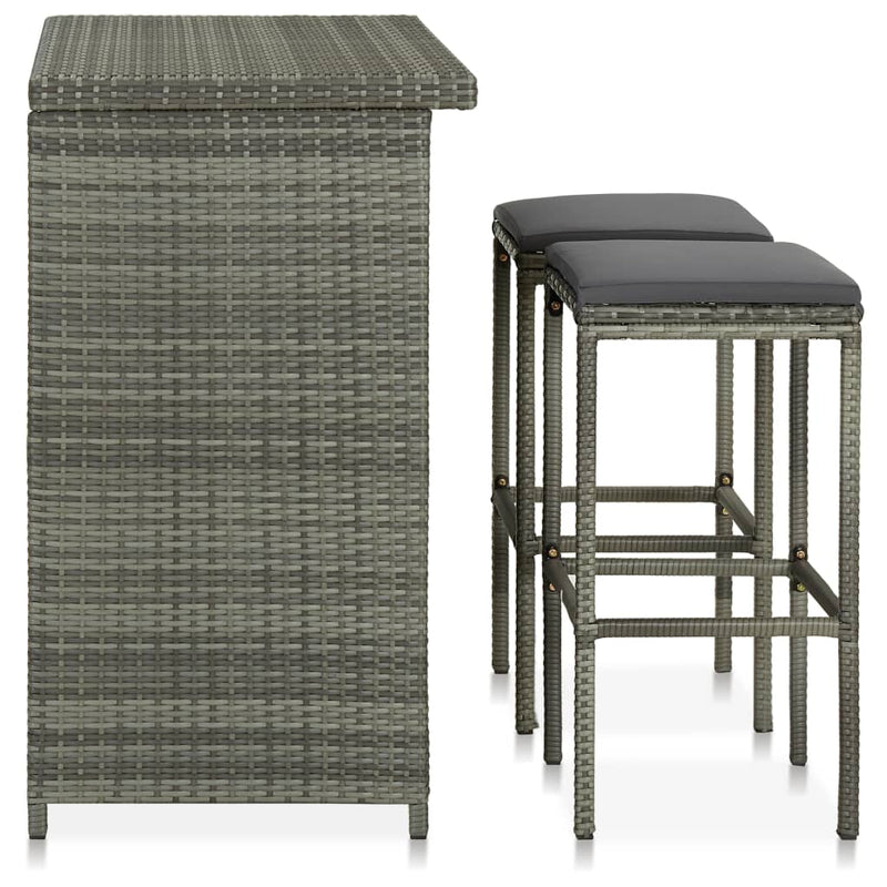 vidaXL 3 részes szürke polyrattan bárszett