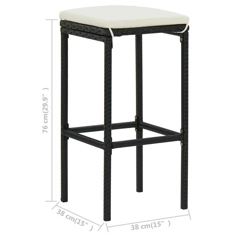 vidaXL 3 részes fekete polyrattan bárszett