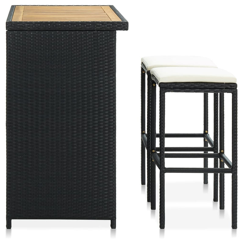 vidaXL 3 részes fekete polyrattan bárszett