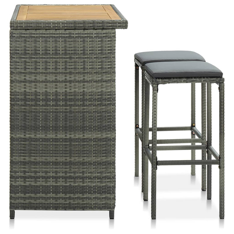 vidaXL 3 részes szürke polyrattan bárszett