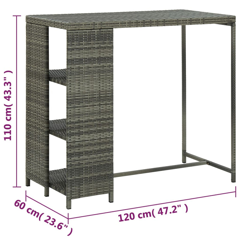 vidaXL szürke polyrattan bárasztal tárolópolccal 120 x 60 x 110 cm