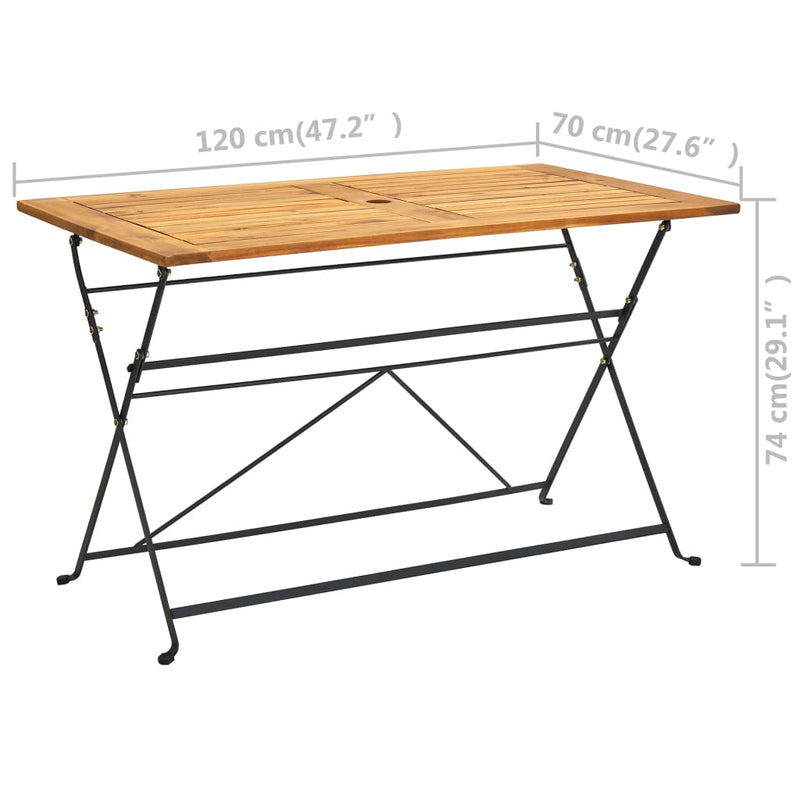 vidaXL tömör akácfa összecsukható kerti asztal 120 x 70 x 74 cm