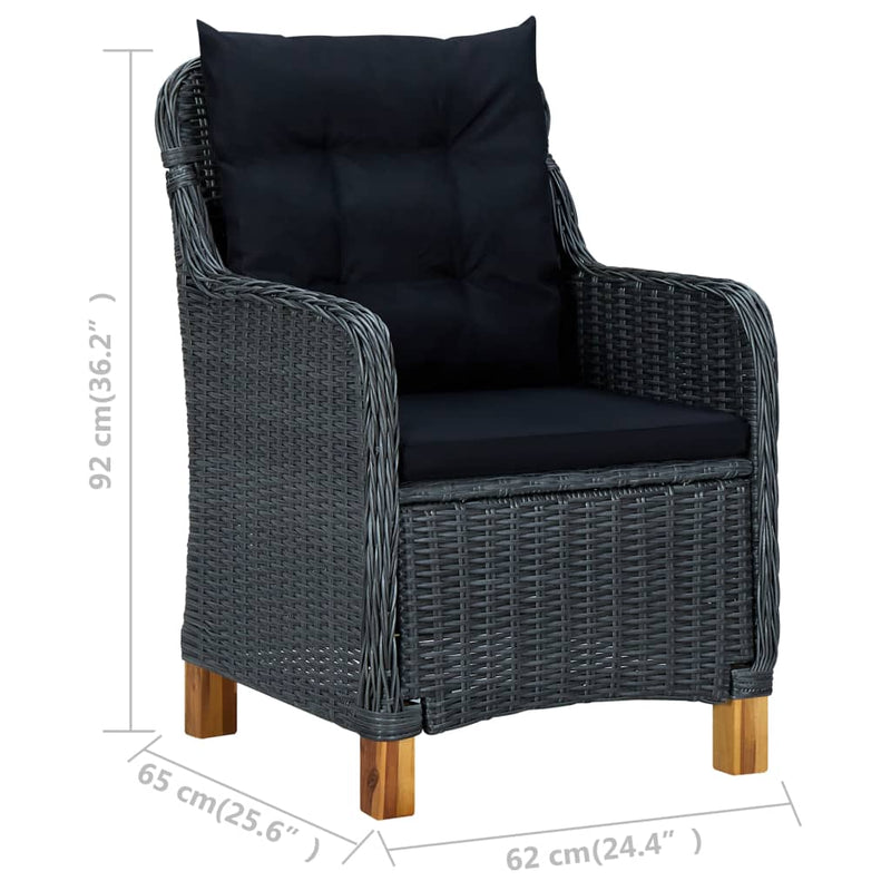 vidaXL 2 db sötétszürke polyrattan kerti szék párnával