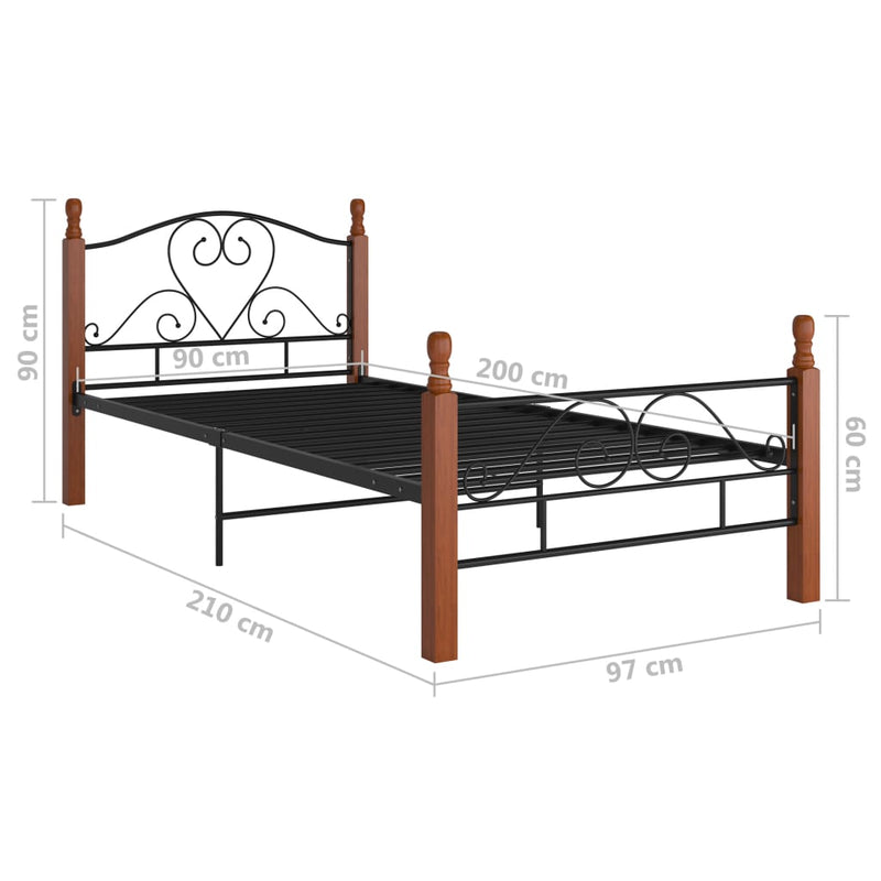 vidaXL fekete fém ágykeret 90 x 200 cm