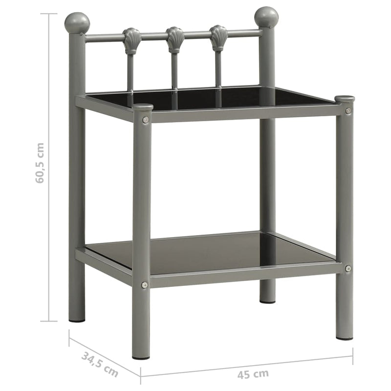 vidaXL szürke és fekete fém és üveg éjjeliszekrény 45 x 34,5 x 60,5 cm