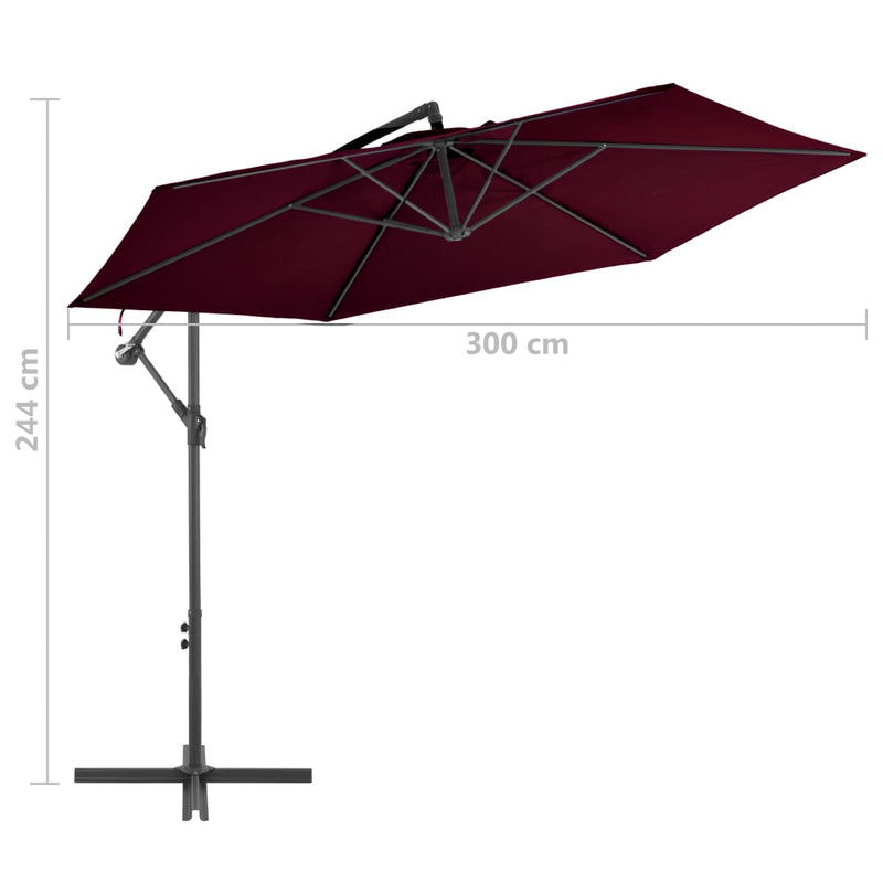 vidaXL bordó konzolos napernyő alumíniumrúddal 300 cm