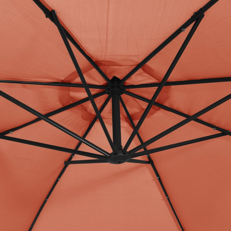 vidaXL terracotta színű konzolos napernyő LED-fényekkel és acél rúddal