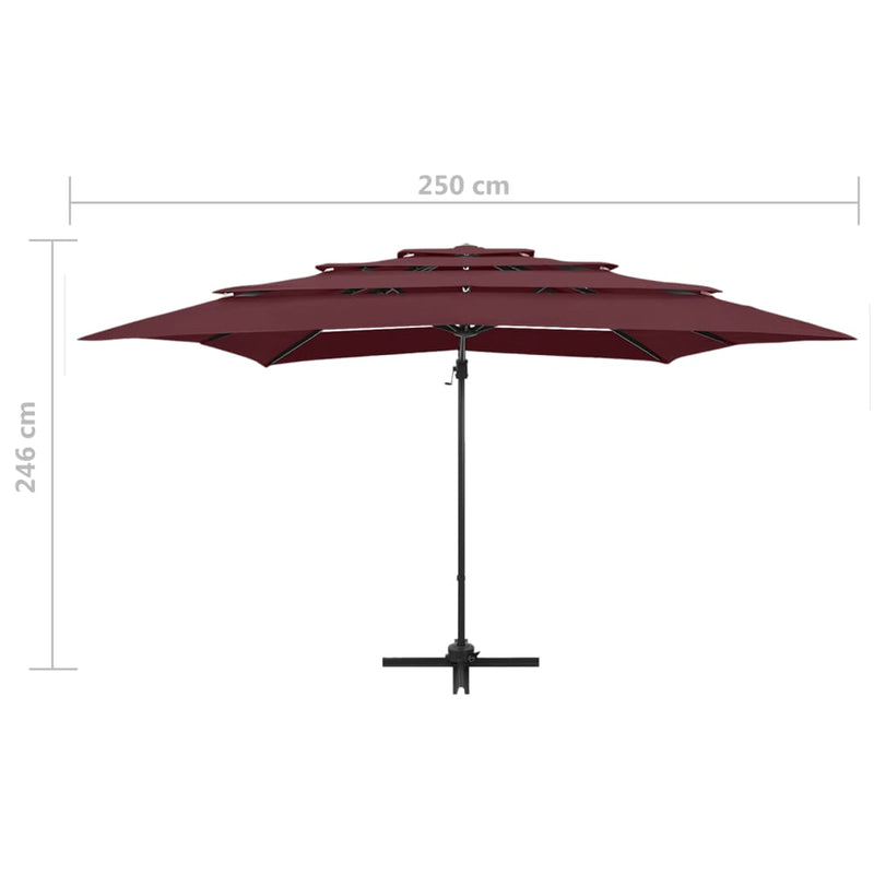 vidaXL 4 szintes bordó napernyő alumíniumrúddal 250 x 250 cm