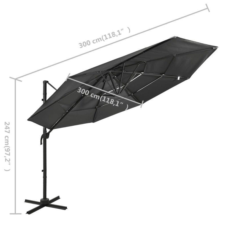 vidaXL 4 szintes antracitszürke napernyő alumíniumrúddal 3 x 3 m