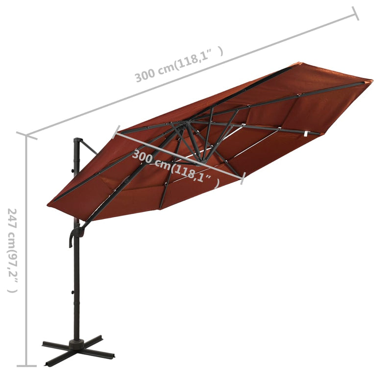 vidaXL 4 szintes terrakotta napernyő alumíniumrúddal 3 x 3 m