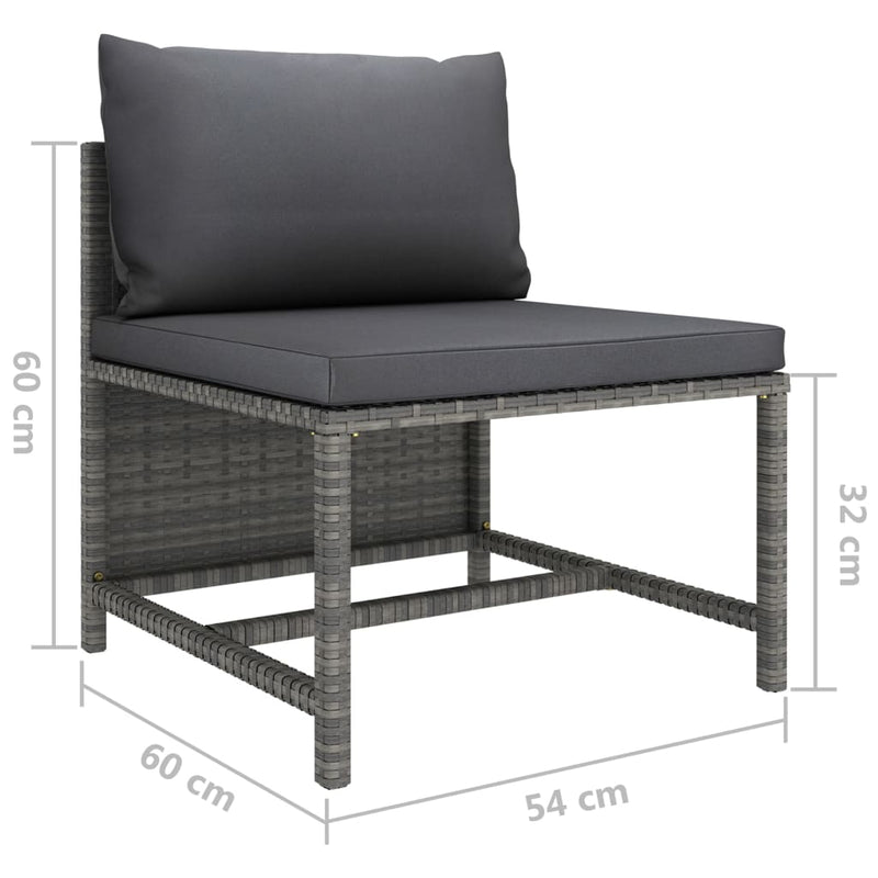 vidaXL 3 részes szürke polyrattan kerti bútorszett párnákkal