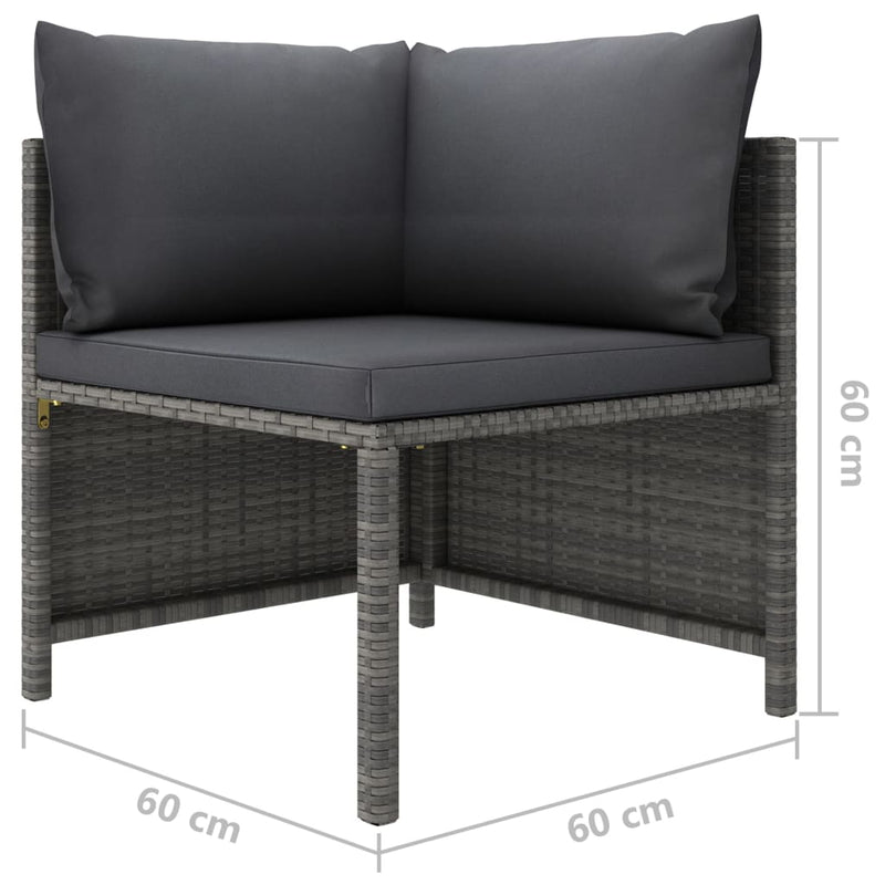 vidaXL 3 részes szürke polyrattan kerti bútorszett párnákkal