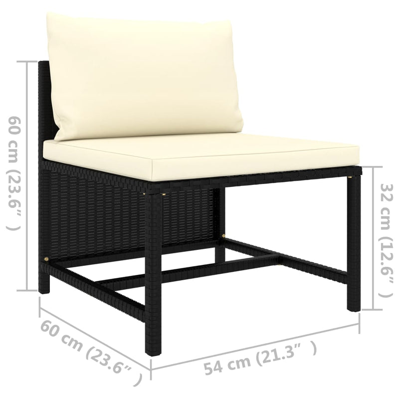 vidaXL fekete polyrattan elemes középső kanapé párnákkal