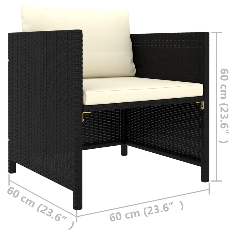 vidaXL fekete polyrattan kerti kanapé párnákkal