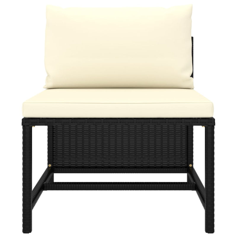 vidaXL 3 személyes fekete polyrattan kerti kanapé párnákkal