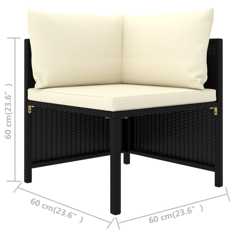 vidaXL 3 személyes fekete polyrattan kerti kanapé párnákkal