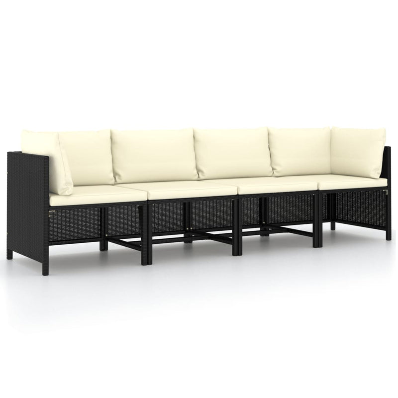 vidaXL 4 személyes fekete polyrattan kerti kanapé párnákkal