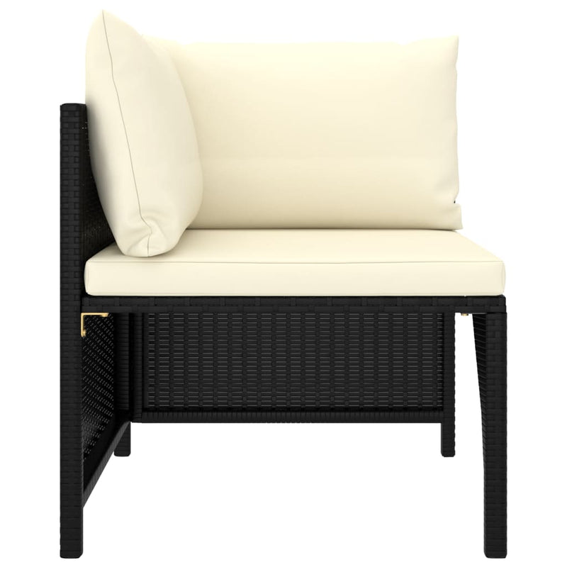 vidaXL 4 személyes fekete polyrattan kerti kanapé párnákkal