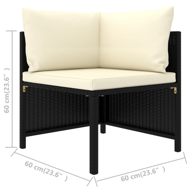 vidaXL 4 személyes fekete polyrattan kerti kanapé párnákkal