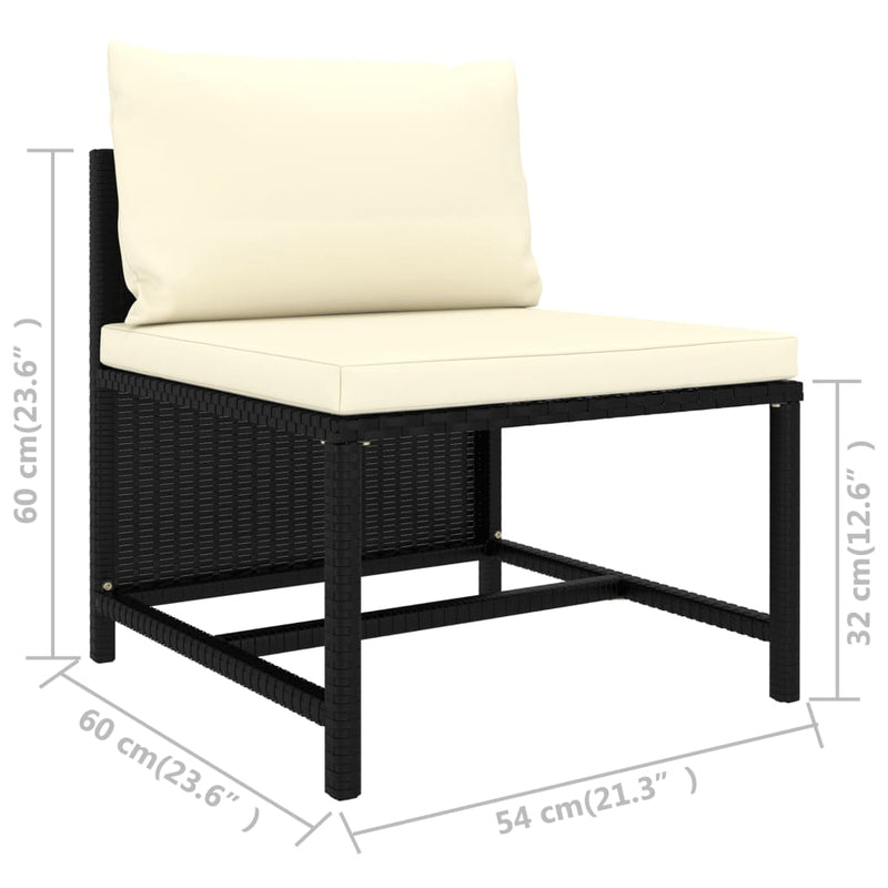 vidaXL 4 személyes fekete polyrattan kerti kanapé párnákkal