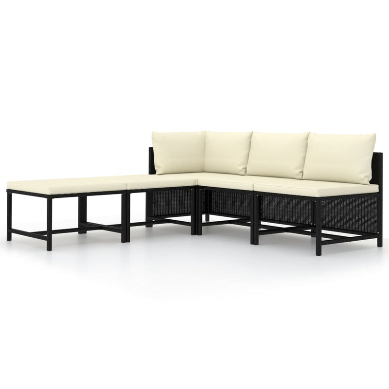 vidaXL 5 részes fekete polyrattan kerti kanapészett párnákkal