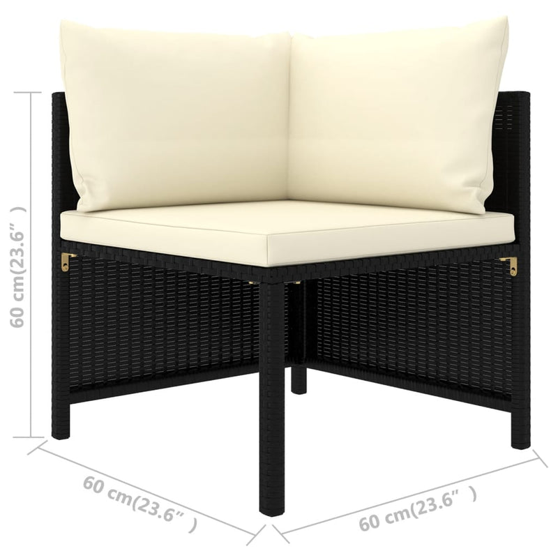 vidaXL 4 részes fekete polyrattan kerti kanapészett párnákkal